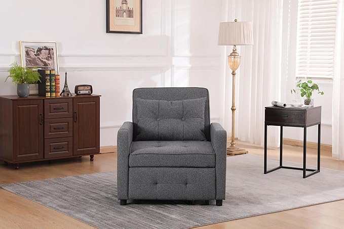 KEIKI Sleeper Chair Bed 3-in-1 Convertible Pull Out Sleeper Chair Bed Convertible Sofa Bed with USB Ports Side Pocket Single Armchair for Small Spaces Living Room Apartment Antique Grey