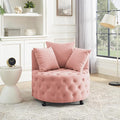 Velvet Upholstered Swivel Chair for Living Room with Button Tufted Design and Movable Wheels Including 3 Pillows Pink