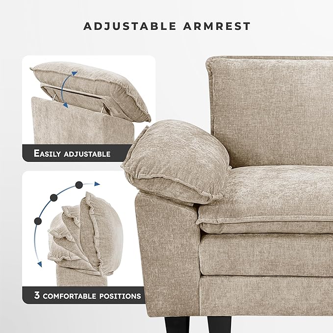 Lexicon Modular Sectional Sofa Module for Sectional Couch 2 Arms with Adjustable Pillow Top Set Left and Right Sofa Arm Soft Upholstery Durable Frame Customizable Comfort Chenille Light Taupe