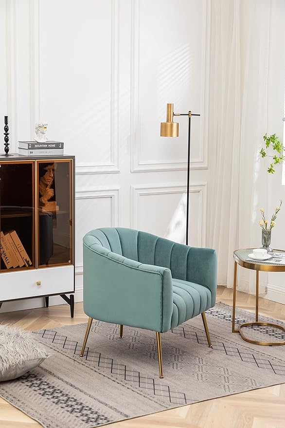 Modern Velvet Tub Chair Armchairs Barrel Accent Dinning Chair with Gold Plated Metal LegsThick Soft Padded Seat for Living Room