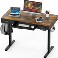 SHW 48-Inch Electric Height Adjustable Desk with Keyboard Tray and 2 Drawers Rustic Brown