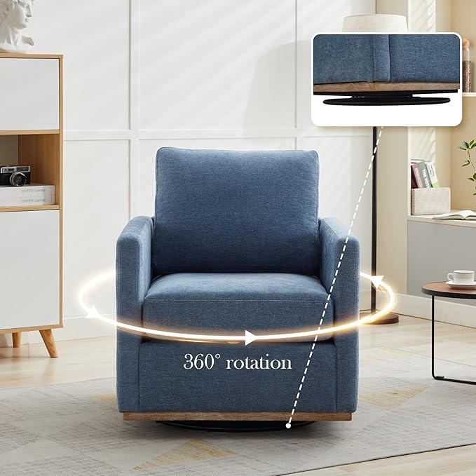 Aoiy &amp Wifon 30.7 W Swivel Accent Chair Mid Century Modern Swivel Chair for Living Room Comfy Small Accent Chair Wavy Chenille Blue