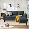 Sectional Sofa82 L Shaped 3 Seater Couch with Movable Ottoman Armrest Pillow Polyster Fabre for Small Spaces Dark Grey