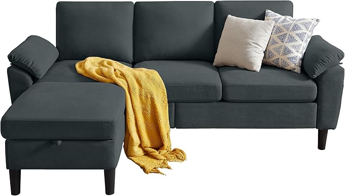 80 Convertible Sectional Sofa Small L Shaped 3 Seat Couch with Reversible Chaise Modern Fabric Sofa Couches for Living Room Apartment and Small Space Black