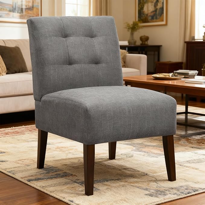 Anwick Gray Modern Accent Chair Mid Century Upholstered Living Room Chair with Wood Legs Comfy Small Accent Chair with Back for Small Spaces Office Bedroom Reading Spaces (Gray1)