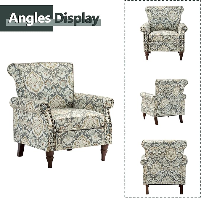 HULALA HOME Modern Wingback Accent Chairs Set of 2 with Wood Legs &amp Removable Cushion Comfy Upholstered Armchairs with Nailhead Trim Floral Pattern Single Sofa Chairs for Living Room Bedroom Pi