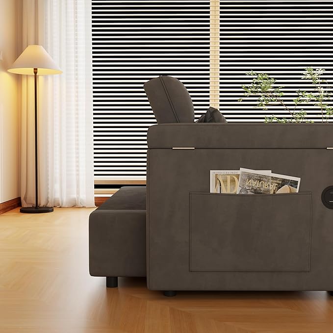 65 Convertible Pull Out Sofa Bed Queen Size 3-in-1 Convertible Sleeper CouchArmrests with Storage Function. Modern Velvet Loveseat Sofá for ApartmentOfficeDark Grey