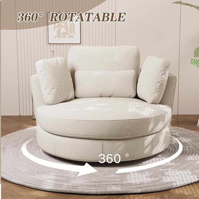 Chifee &amp Vingol 50.2 Oversized Swivel Accent Chair Upholstered Round Barrel Chair with Pillows Swivel Chairs for Living Room BedroomChenilleBeige