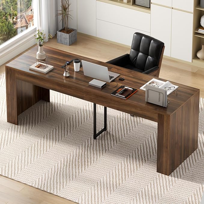 78.74 Executive Desk Large Office Desk with 2 Drawer Farmhouse Wooden Computer Desk Writing Table Conference Workstation Table for Office Study Dark Brown