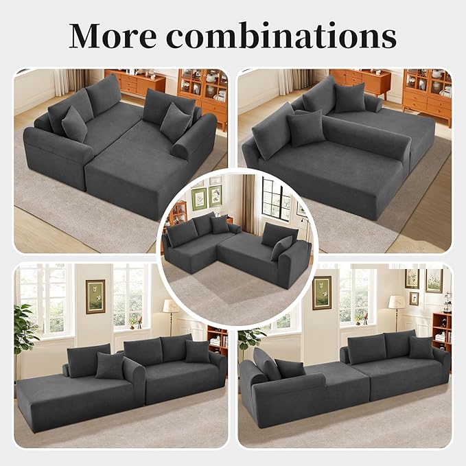 Modular Sectional Couch in a Box 103 L Shaped Boneless Cloud Couch with Deep Seat Convertible Sofa Bed for Living Room Bedroom Apartments No Assembly Required Grey Left Facing Chaise