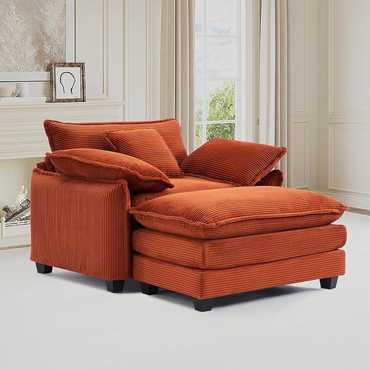 Oversized Chair with Ottoman Modern Corduroy Sofa Bed Single Sofa Chaise Large Upholstered Sofa for Living Room Bedroom (Orange)