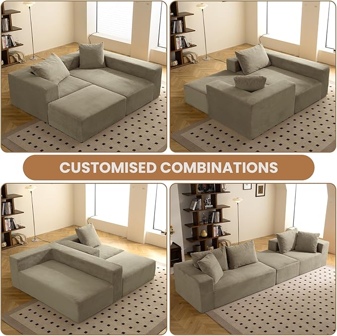 108 L-Shaped Boneless Couch Modular Sectional Sofa with Moveable Ottoman Corduroy Cloud Couches for Living Room No Assembly Ship in a Box Camel