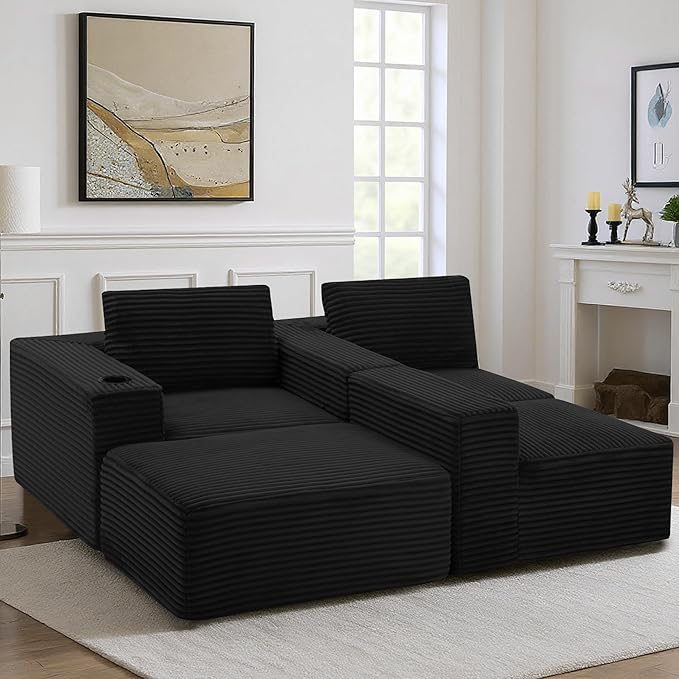 110”Modular Sectional SofaCloud Boneless Couch with Deep SeatModern Modular L-Shape Sofa Couch with 0ttomanUpholstered Couches for Living Room Bedroom (Black)