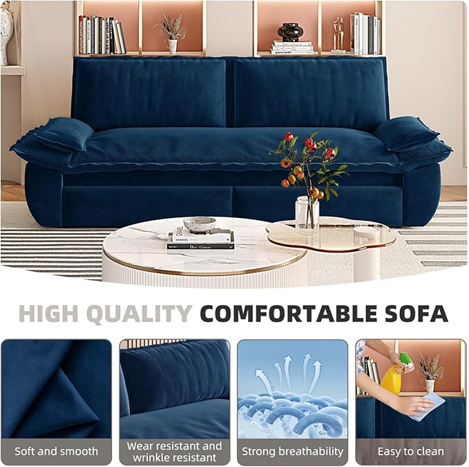 3 in 1 Convertible Queen Sleeper Sofa Bed Comfy Pull Out Futon Couch Bed 73.2 Modern Velvet Recliner Loveseat Sofa Multi-Functional Blue Cloud Couch for Living RoomApartmentOffice (Blue 73.2)