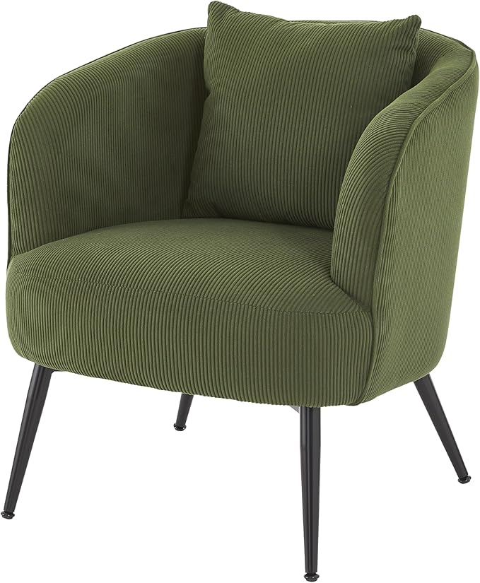 Modern Channel Corduroy Accent Chair with Black Metal Legs Luxurious Design and Comfortable Seating Ideal for Living Room Bedroom or Office Green
