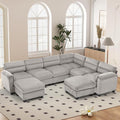 115” Modular Sectional L Shaped Corner Sofa with 2 Movable Ottoman Corduroy 8-Seater Couches with Thick Cushion for Living Room Grey
