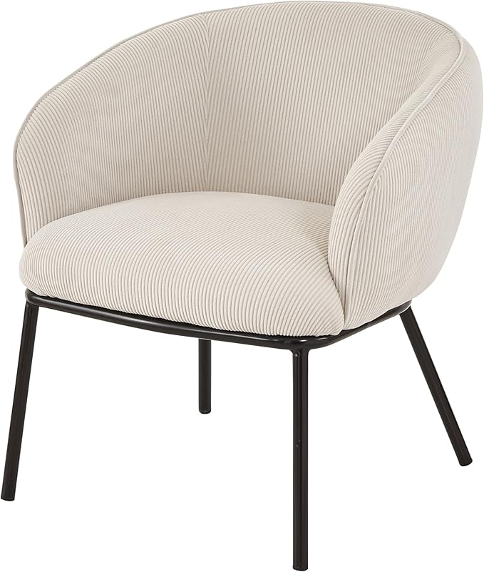 Modern Corduroy Accent Chair with Channel Back Design Black Metal Legs and Soft Upholstery Comfortable Seating for Living Room Bedroom or Office Beige