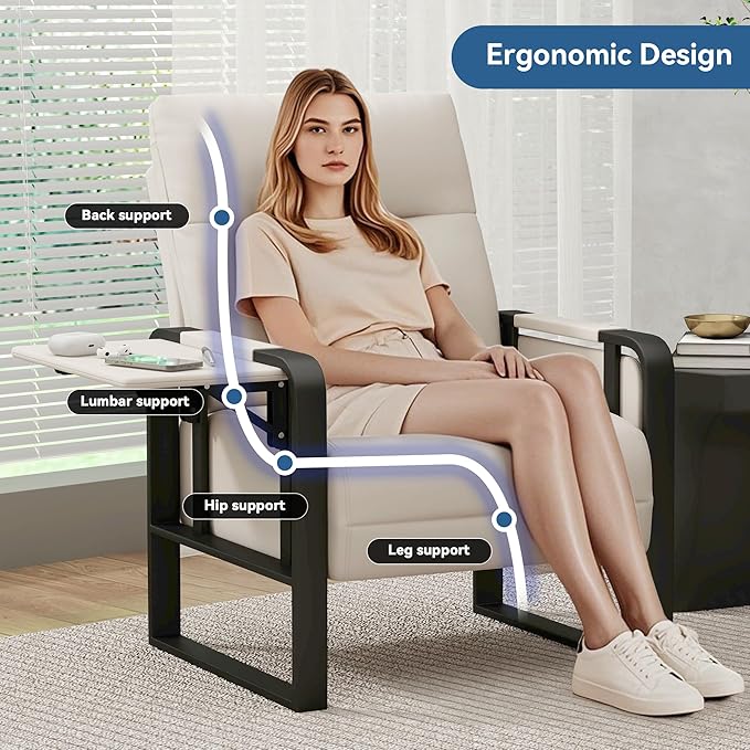 Aklaus Multifunctional Iron Frame Accent Chair with Foldable Side Table Reading Papasan Armchair with Extra Soft Cushion Oversized Chair for Living Room Office Bedroom Study (Beige Pack of 1)