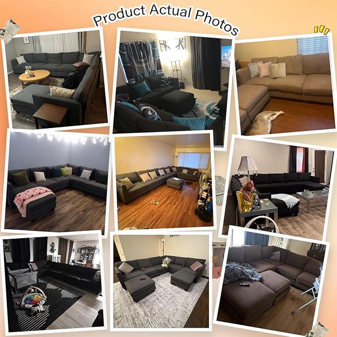 122.8 Large Sectional Couches for Living Room 6 Seater L Shaped Modular Sectional Sofa with Two Storage Ottomans &amp USB Oversized Corner Couch for Living Room（Brown）