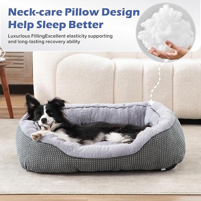 INVENHO Medium Dog Beds for Medium Dogs Washable Rectangle Dog Bed Medium Size Dog Orthopedic Dog Bed Warming Soft Calming Sleeping Puppy Bed Durable Pet Bed with Anti-Slip Bottom M(30x24x9)