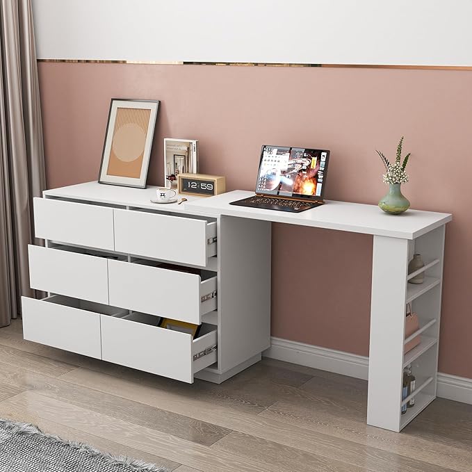 Modern Home Office Computer Desk with Hutch L-Shaped Corner Office Table with Drawers and Storage CabinetMDF+Wood Study Desk for OfficeStudy Room