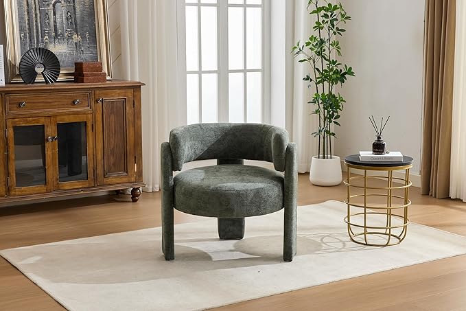 GDFStudio 30 Modern Accent Chair Upgrade Leisure Boucle Upholstered Armchair with Curved Arms and Waist Pillow Comfy Single Sofa Chair for Living Room Bedroom Office Apartment Antique Green