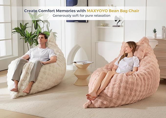 MAXYOYO Giant Bean Bag Chair with Pillow 3 in 1 Convertible Bean Bag Chair for Adults with Removable Cover Floor Cushion Stuffed Floor Lounger for Living Room Bedroom Bubble Pink