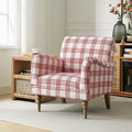HULALA HOME Modern Accent Chair with Arms and Wooden Legs Comfy Upholstered Armchair for Bedroom Living Room (Plaid Pattern Red)