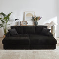 84 Oversized Double Chaise Lounge Indoor Modern Comfy Corduroy Sectional Couch with Ottoman Loveseat Sleeper Sofa Bed with Cup Holder Home Sofa Living Room Apartment (Black)