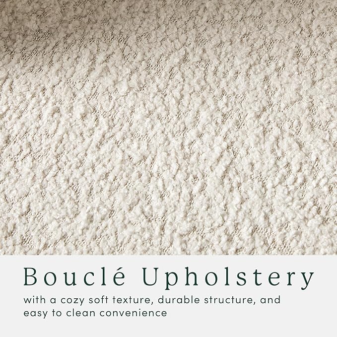 Walker Edison Linley Contemporary Bouclé Accent Chairs with Wood Legs 2-Pack Ivory