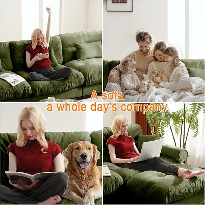 L Shaped Sectional Couch130 Modular Cloud Sectional Sofa with OttomanUpholstered Modular Sofa L Shaped Couch for Living Room (Olive Green)