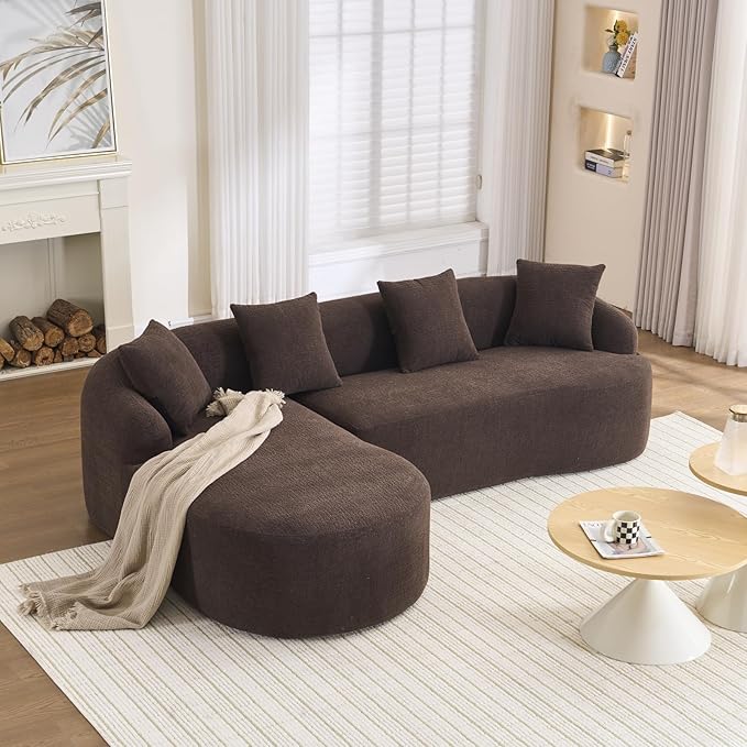 98.8 Curved Sectional Sofa with ChaiseL-Shape Sofa Lounge ChaiseBoneless Couch L Shape for Living RoomWood Grain Chenille FabricNo Installation Requirement