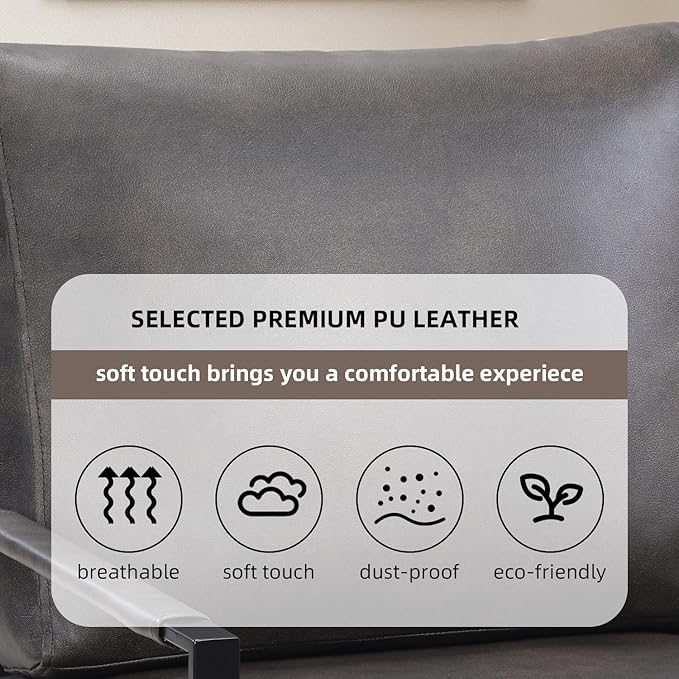 INZOY Mid Century Modern Accent Chair with Removable Cushions Set of 2 Comfy PU Leather Living Room Chairs with Thicker Backrest and Cushion Metal Frame Design Dark Grey
