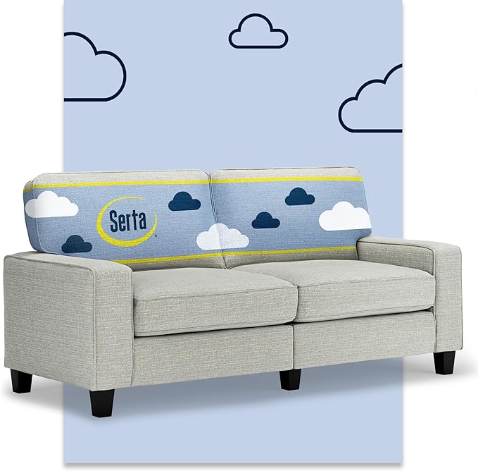 Serta Palisades 73 Track Arm Sofa Easy Care Polyester Soft Pillow Back Pocket Coil Seat Cushions Removable Covers Loveseat or Couch for Small Spaces Living Rooms or Bedrooms Pebble Gray