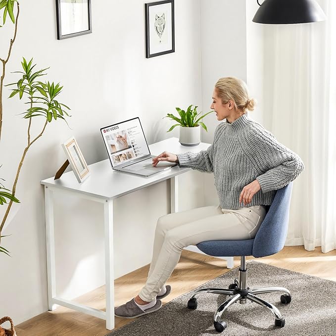 Sweetcrispy Computer Small Desk 32 Inch Office Writing Work Study Student Home Bedroom Table with Metal Frame Wooden Tabletop No Wheels - White Wood