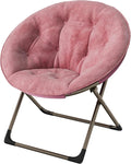 Garvee Saucer Chair Comfy Chair Faux Fur Lounge Moon Chair with Folding Metal Frame Oversized Plush Foldable Flower Accent Seat for Adults Teens Bedroom Dorm or Living Room(1PCS Leather Pink)