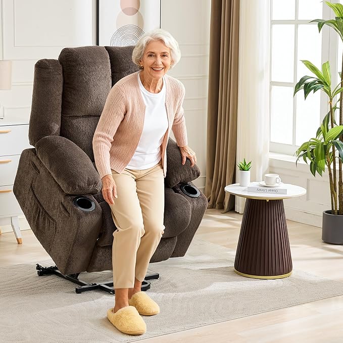 Oversized Power Lift Recliner Chair for Elderly 135° Lay Flat Electric Recliner with Massage &amp Heat Stand Assist Lift Chair with 2 Cup Holders for Living RoomBrown