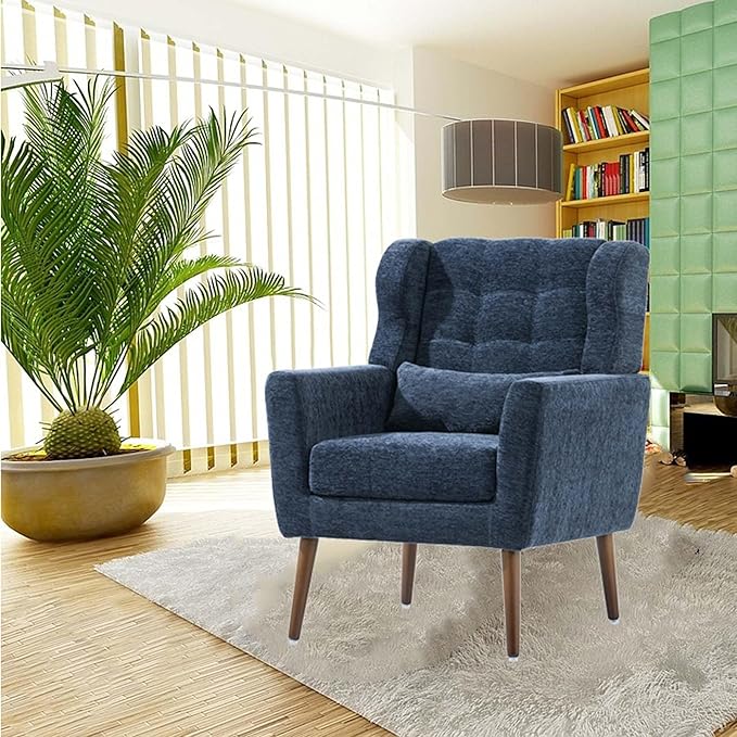 Modern Accent Chair&ampWingback Chair&ampLiving Room Chairs ComfySmall Arm Chair&ampClub Chair&ampSide Chairs for Living RoomSingle Chairs Living Room with Waist Pillow for Small SpaceOffice (D