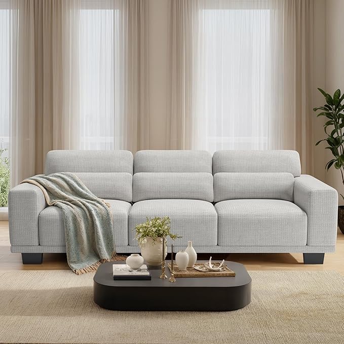 Pipishell 3 Seater Couch Sofas for Living Room with Deep Seats and Wide Armrests 89 Comfy 3 Seater Sofa Supportive with Thickened Cushion Cotton-Linen Couches Removable &amp Washable Covers Gr