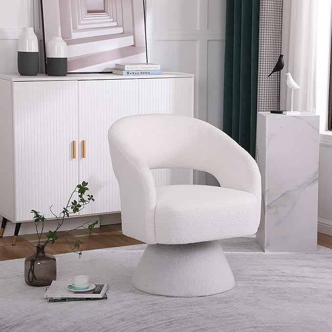 Swivel Accent Chair Armchair Round Barrel Chair in Fabric for Living Room BedroomWhite