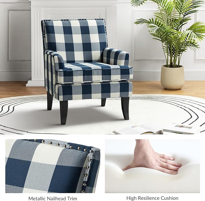 High Back Accent Arms Chair Modern Accent Chair with Wooden Legs Reading Chair with Padded Armrest and Comfortable Cushioned Seat for Living Room Bedroom