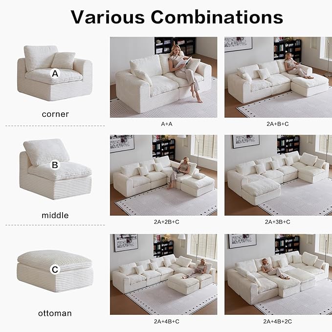 139 Oversized Sectional Couches for Living RoomU-Shaped Boneless Cloud Couch with Deep Seat and PillowsCompressed Sofa in a Box Suitable for Home &amp OfficeNo Assembly RequiredBeige