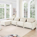 Modular Sectional Sofa Set Optional 2-4 Seater with Lumbar Pillows &amp 0-2 Ottomans Chenille Fabric Ergonomic Easy Assembly for Living Room/Bedroom/Reading Nook (4 Seat + 1 OttomanBeige)