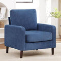 Accent Chair for Living Room Modern Reading Chair for Bedroom Upholstered Armchair with Wood Legs and Side Pockets Single Sofa Side Chair for Office Small Room Apartment Blue Black