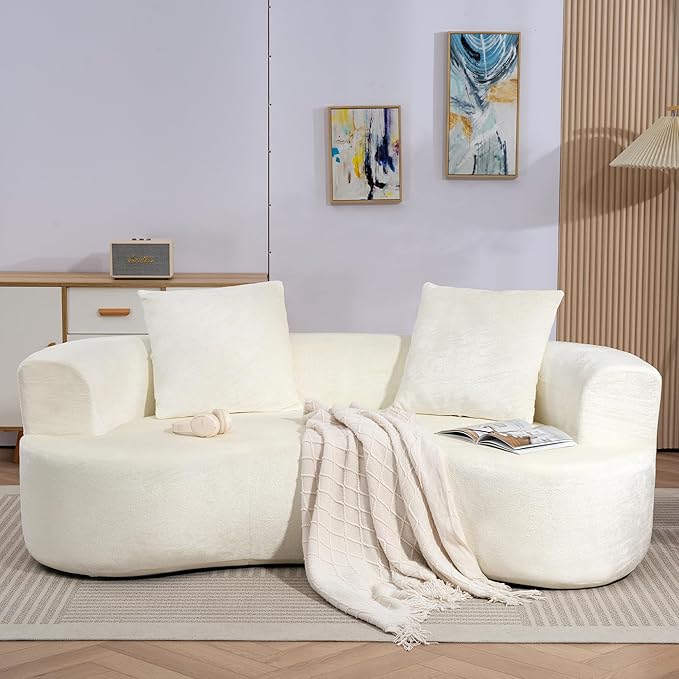 DYHOME Curved Loveseat Cloud Couch 79 White Modern Curved Couch Sofa for Living Room Chenille Cloud Sectional Sofa with 2 Pillows for Small Spaces Wide Armrest &amp Memory Foam No Assembly Requi