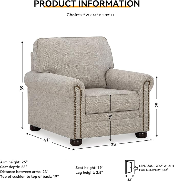 Signature Design by Ashley Gaelon Transitional Upholstered Chair with Nailheads Light Gray