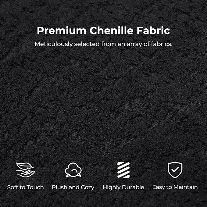 DEINPPA Modern Chaise Lounge with Pillow Chenille Comfy Cloud Couch for Living Room Bedroom Apartment No Assembly Needed-Black | Lasting Support