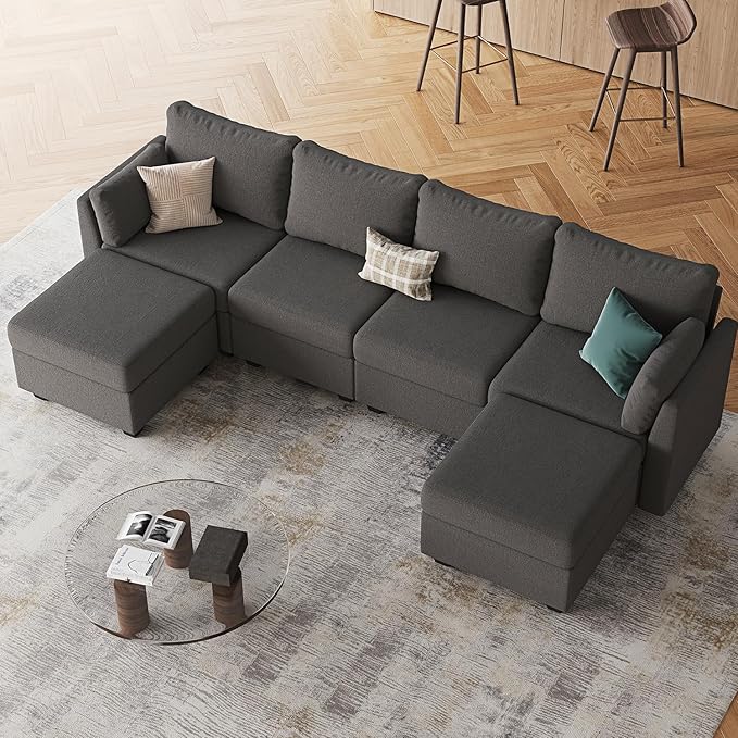114.17 Modular Sectional Sofa 6 Seat Modular Couch with Storage Memory Foam Convertible Sectional Couches for Living Room U Shaped Comfy Modular Sofa with Chaise Dark Grey