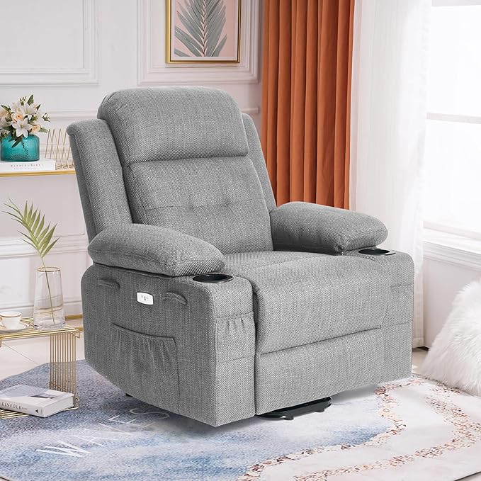 Polar Aurora Power Lift Chair for ElderlyElectric Recliner Chair with Heating and Vibrating MassageLiving Room Chair with Adjustable BackThickened armrestUSB Ports2 Cup HoldersGray