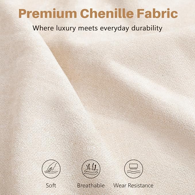 Vesgantti 85'' Chenille Couch for Living Room 3 Seater Comfy Sofa with Wide Armrest Thick Spring Cushions Modern Cloud Couch for Apartment Office Bedroom Small Space Chenille Beige
